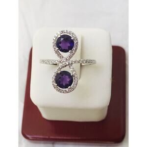 Sterling Silver .925 Infinity Ring Size 7 Amethyst Purple Stones With CZ Accents